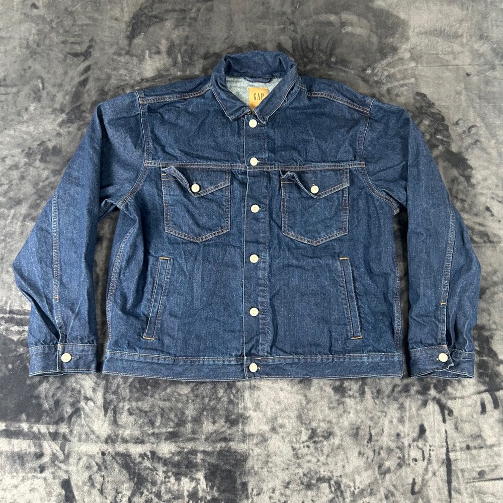 Gap Denim Trucker Jacket Mens XL Dark Blue 100% Cotton Button Up